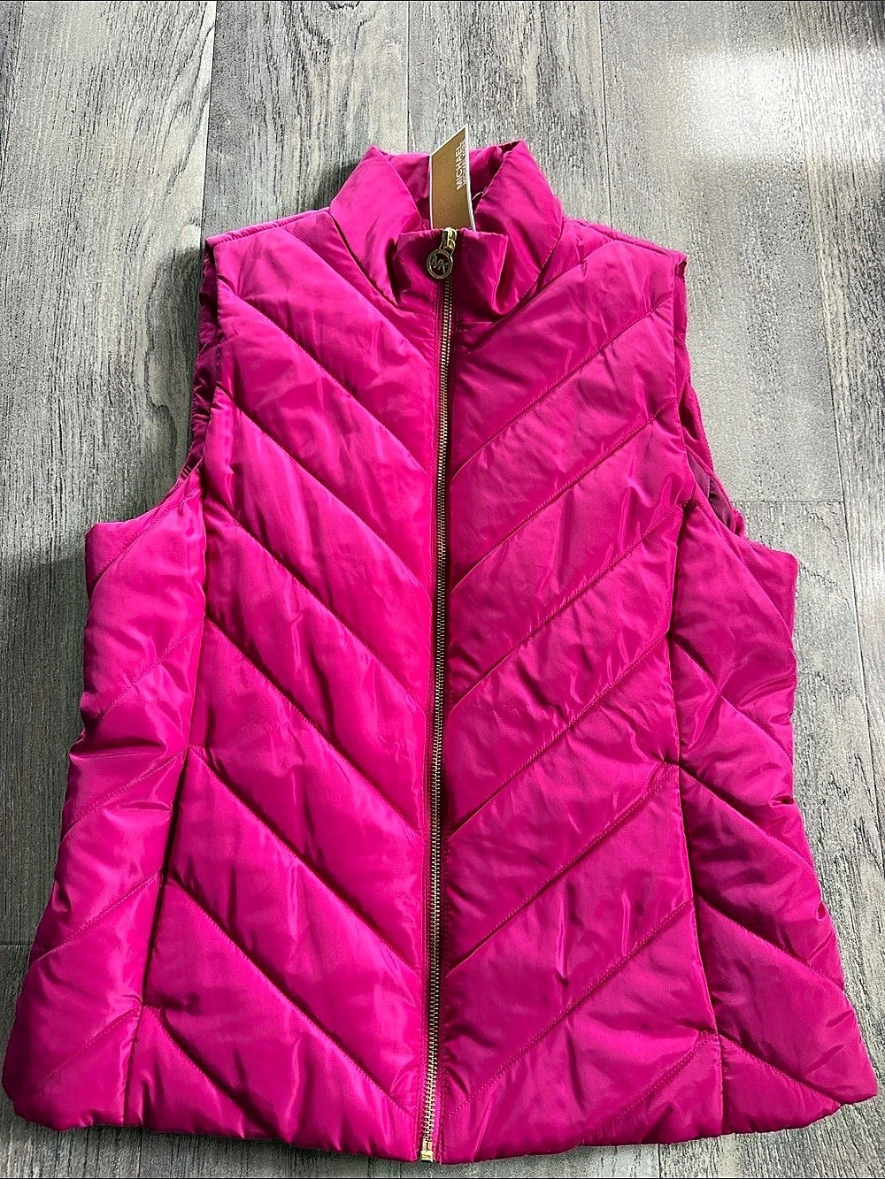 Michael Kors Chevron Quilted Puffer Vest Pink Medium NWT